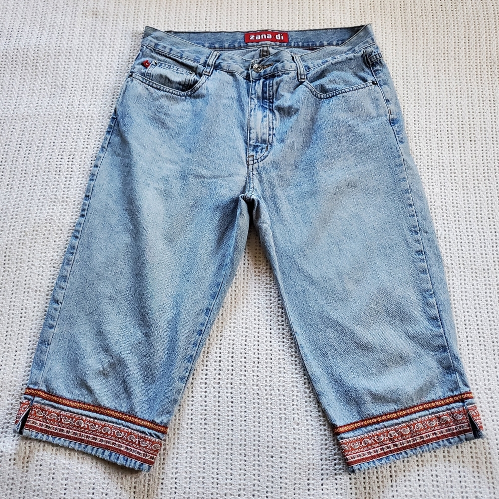 VINTAGE Y2K Women's Zana Di Hi Rise Jeans Embroidered Capri Pants Junior Size 17